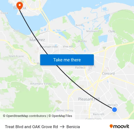 Treat Blvd and OAK Grove Rd to Benicia map
