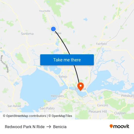 Redwood Park N Ride to Benicia map