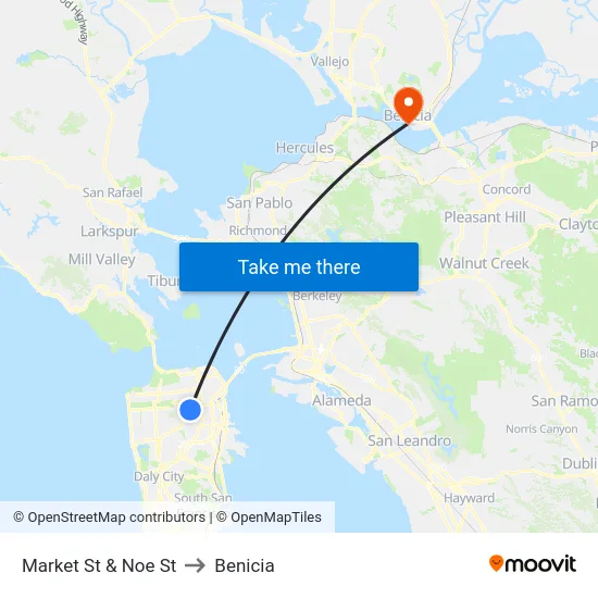 Market St & Noe St to Benicia map