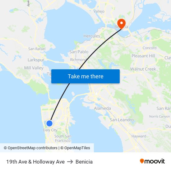 19th Ave & Holloway Ave to Benicia map