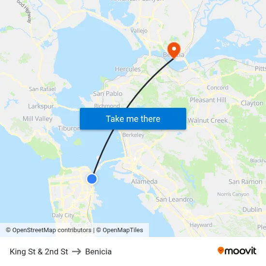 King St & 2nd St to Benicia map