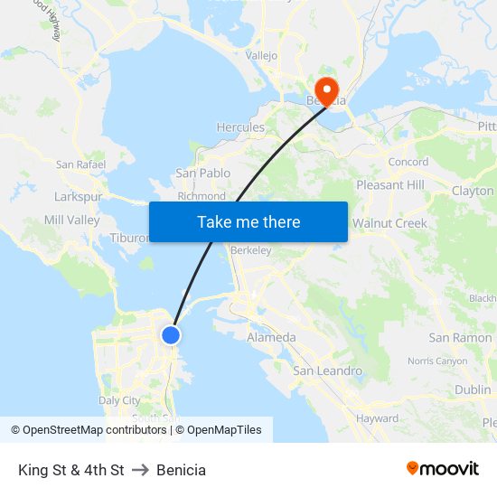 King St & 4th St to Benicia map