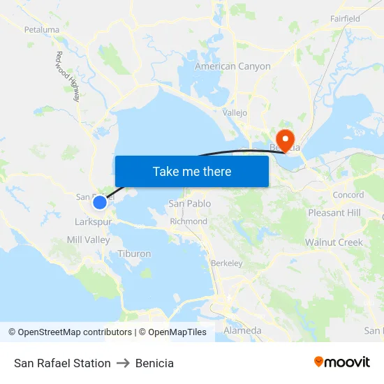 San Rafael Station to Benicia map