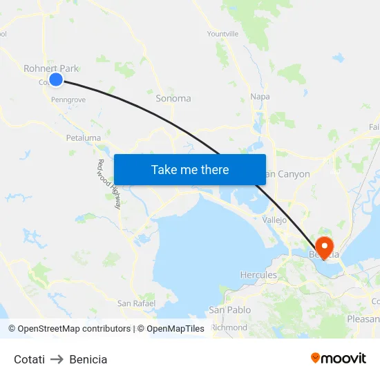 Cotati to Benicia map
