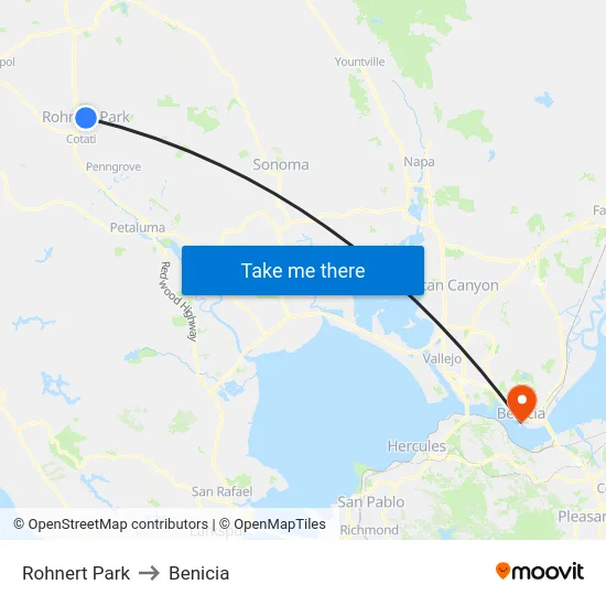 Rohnert Park to Benicia map