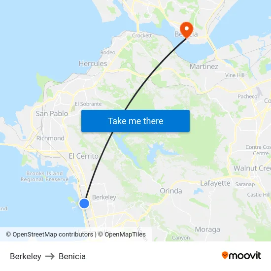 Berkeley to Benicia map