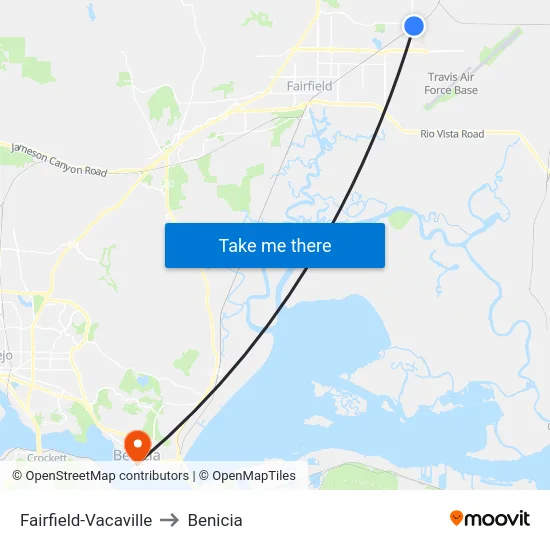 Fairfield-Vacaville to Benicia map