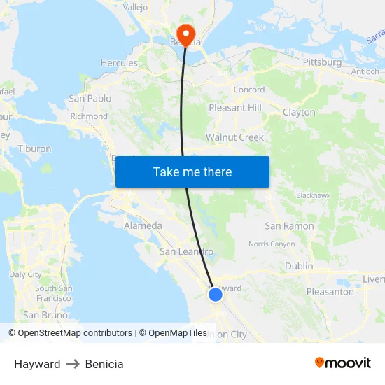 Hayward to Benicia map