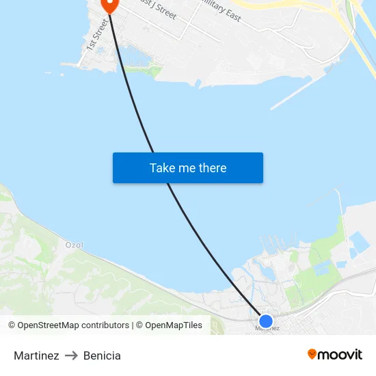 Martinez to Benicia map