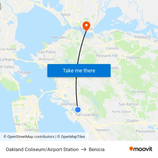 Oakland Coliseum/Airport Station to Benicia map
