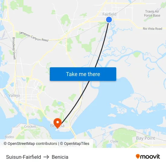 Suisun-Fairfield to Benicia map