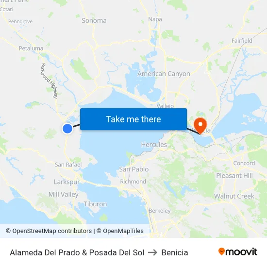 Alameda Del Prado & Posada Del Sol to Benicia map