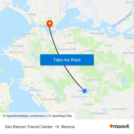 San Ramon Transit Center to Benicia map