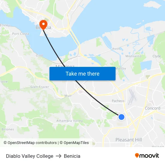 Diablo Valley College to Benicia map