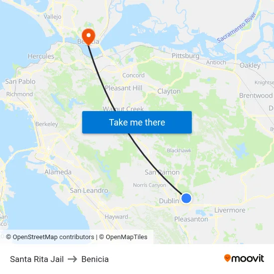 Santa Rita Jail to Benicia map