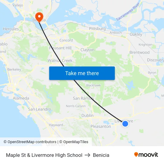 Maple St & Livermore High School to Benicia map