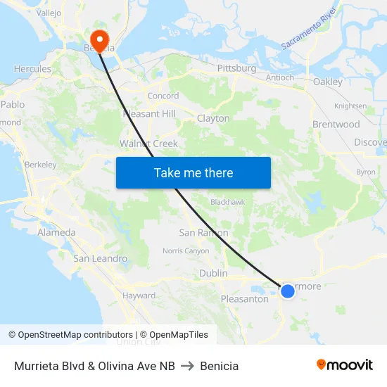 Murrieta Blvd & Olivina Ave NB to Benicia map