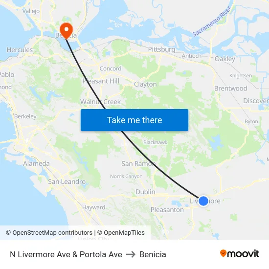 N Livermore Ave & Portola Ave to Benicia map