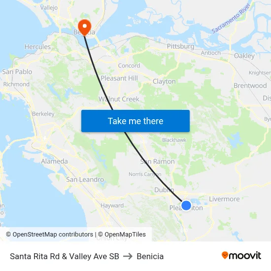 Santa Rita Rd & Valley Ave SB to Benicia map