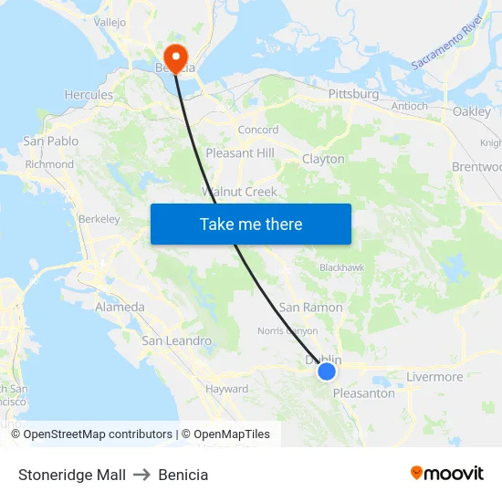 Stoneridge Mall to Benicia map