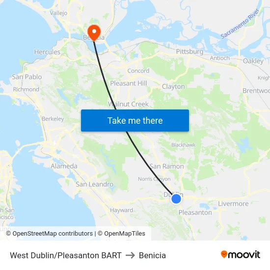 West Dublin/Pleasanton BART to Benicia map