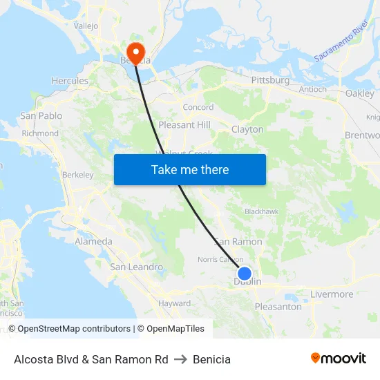 Alcosta Blvd & San Ramon Rd to Benicia map