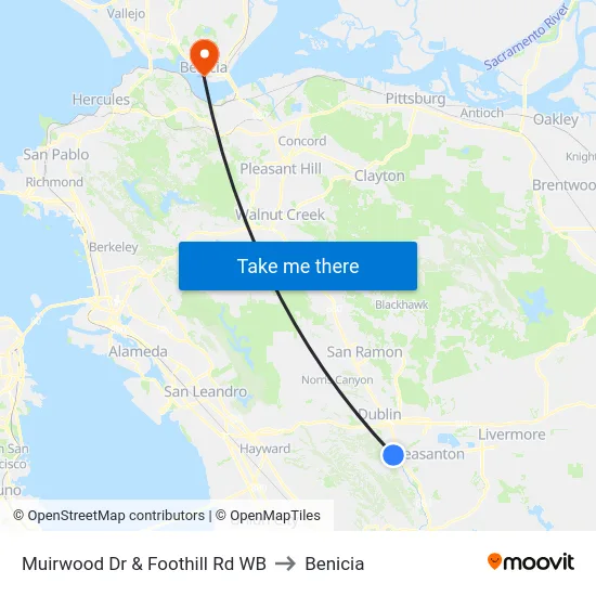 Muirwood Dr & Foothill Rd WB to Benicia map