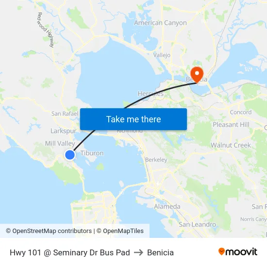 Hwy 101 @ Seminary Dr Bus Pad to Benicia map