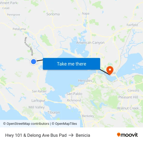 Hwy 101 & Delong Ave Bus Pad to Benicia map