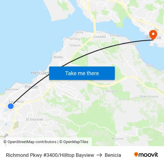 Richmond Pkwy #3400/Hilltop Bayview to Benicia map