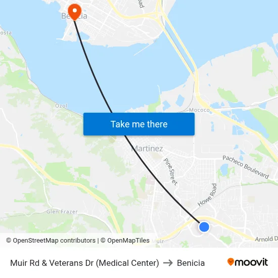 Muir Rd & Veterans Dr (Medical Center) to Benicia map