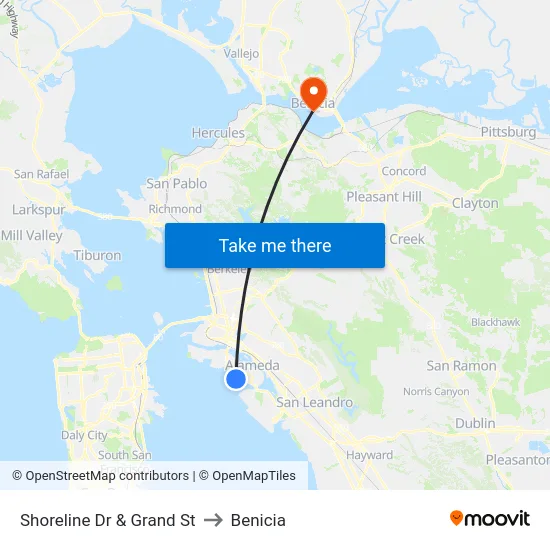 Shoreline Dr & Grand St to Benicia map