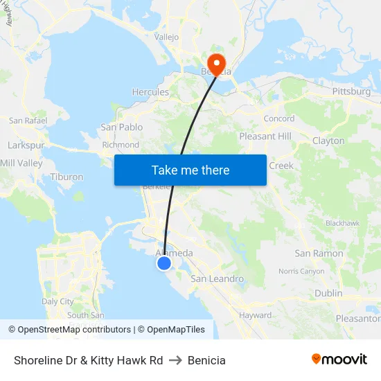 Shoreline Dr & Kitty Hawk Rd to Benicia map