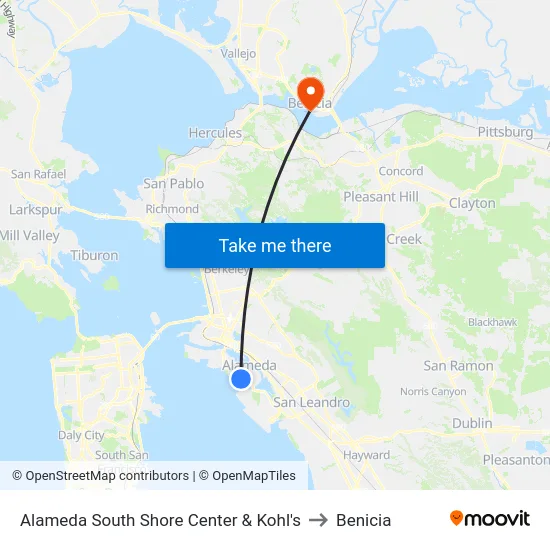 Alameda South Shore Center & Kohl's to Benicia map