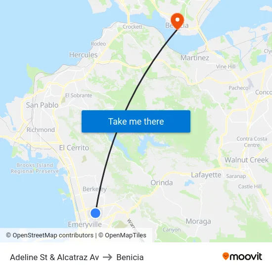 Adeline St & Alcatraz Av to Benicia map