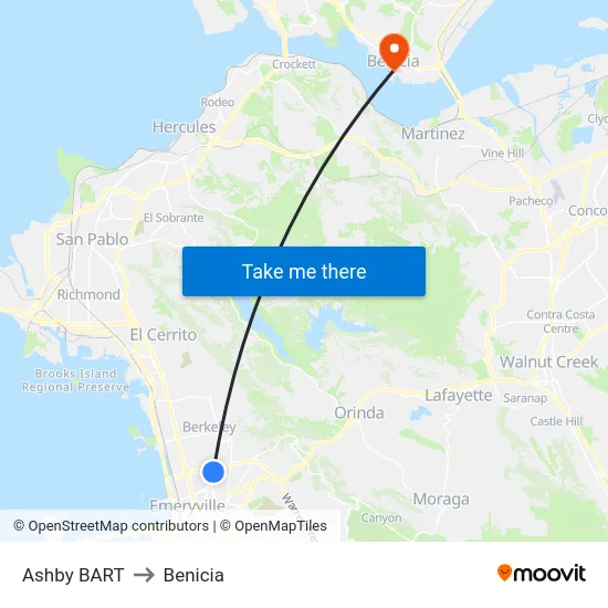 Ashby BART to Benicia map