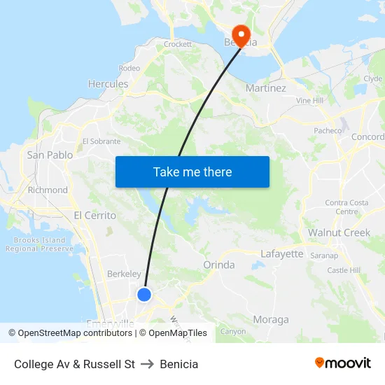 College Av & Russell St to Benicia map