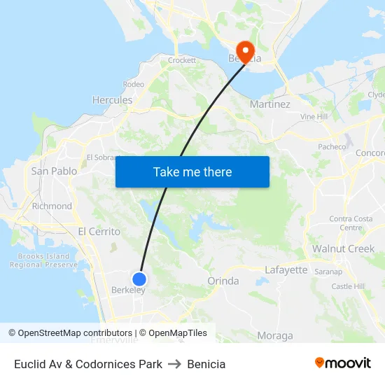Euclid Av & Codornices Park to Benicia map