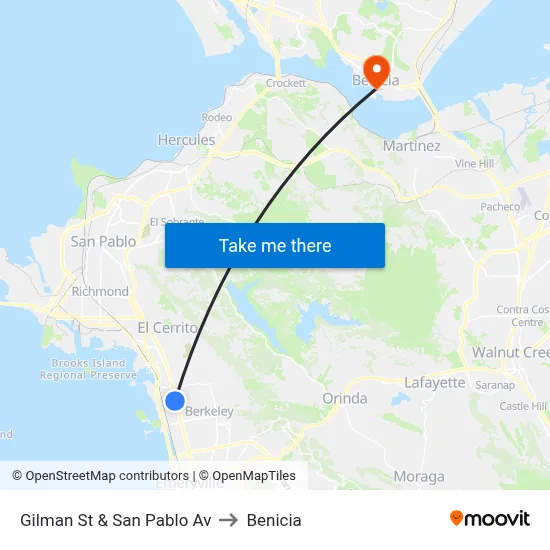 Gilman St & San Pablo Av to Benicia map