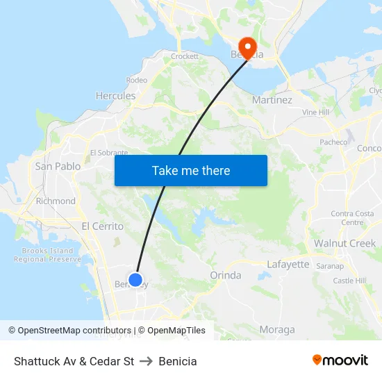 Shattuck Av & Cedar St to Benicia map
