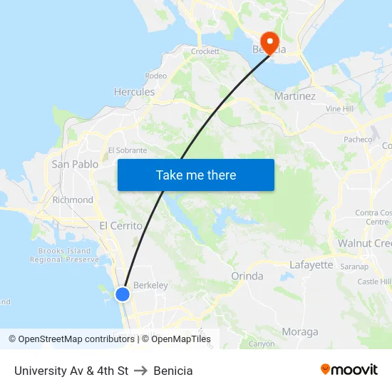 University Av & 4th St to Benicia map