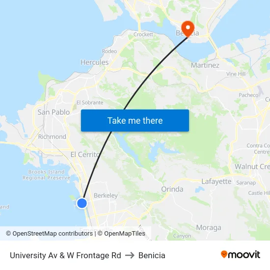 University Av & W Frontage Rd to Benicia map
