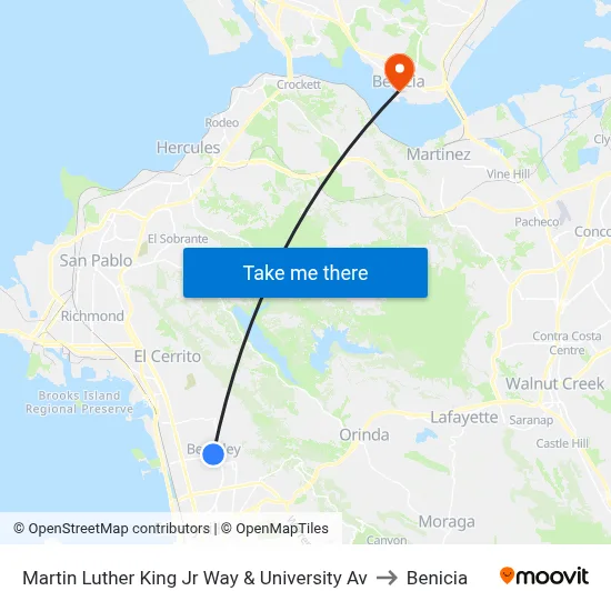 Martin Luther King Jr Way & University Av to Benicia map