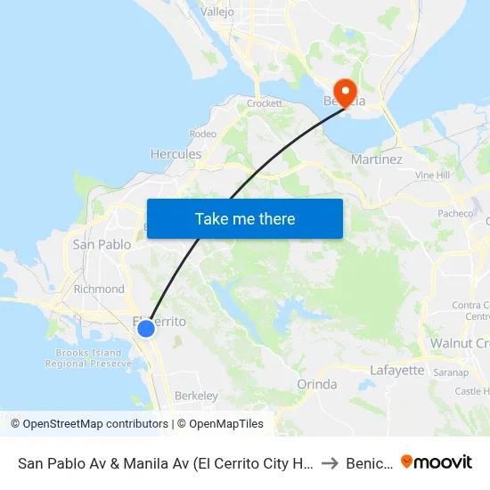 San Pablo Av & Manila Av (El Cerrito City Hall) to Benicia map