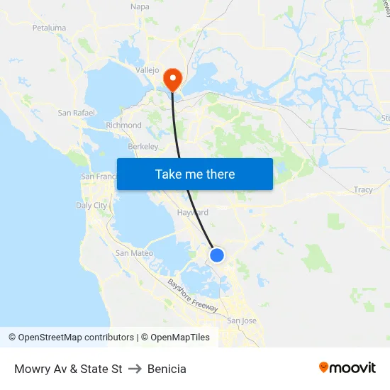 Mowry Av & State St to Benicia map