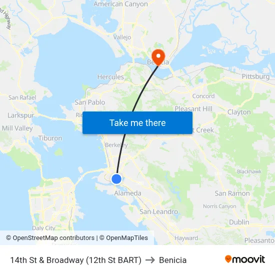 14th St & Broadway (12th St BART) to Benicia map