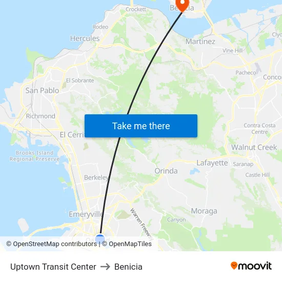 Uptown Transit Center to Benicia map