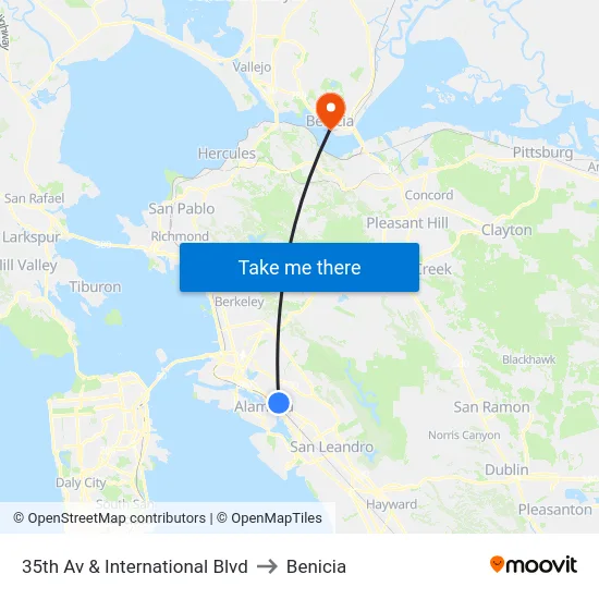35th Av & International Blvd to Benicia map