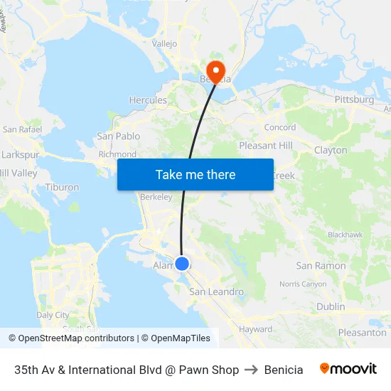 35th Av & International Blvd @ Pawn Shop to Benicia map