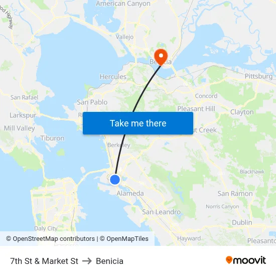 7th St & Market St to Benicia map